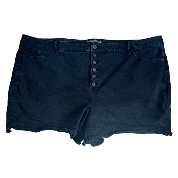 Torrid Button Front Raw Hem Denim Shorts Sz 30 (4X) Womens Black Pockets - Picture 7 of 16
